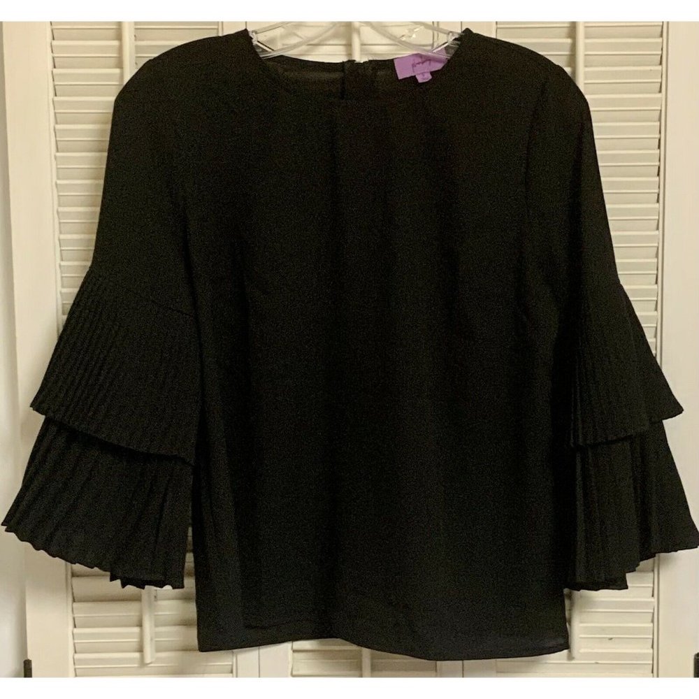 Plumberry Double Ruffle Flared Bell Sleeve Black Dressy Top Size Small Cute